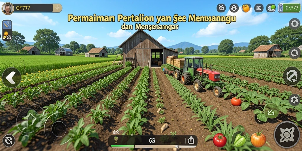 Tampilan screenshot utama GF777 dengan gameplay pertanian yang menarik.