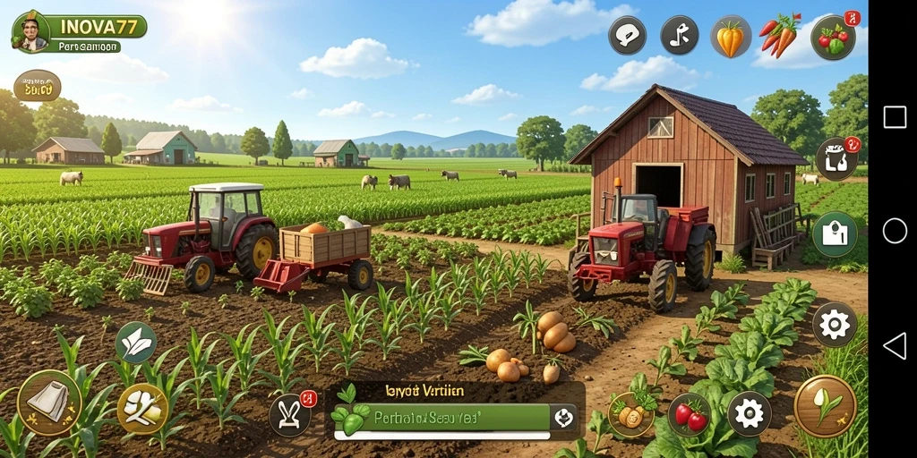 Tampilan gameplay INOVA77 yang menarik saat bertani.