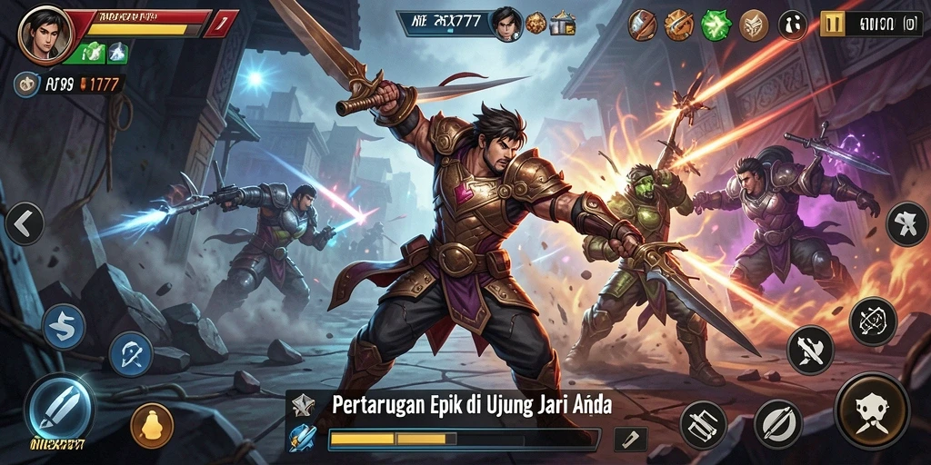 Screenshot menampilkan aksi pertarungan mendebarkan dalam NEX777.